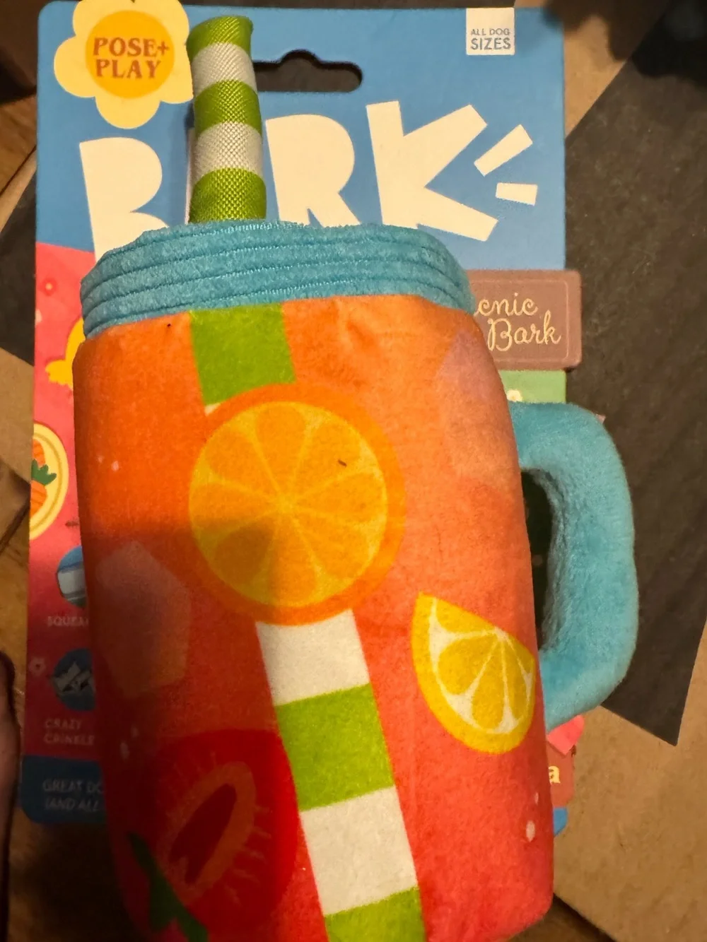 Bark Box Picnic in the Bark L oversized Sangria Dog Toy NEW crinkle, squeak,